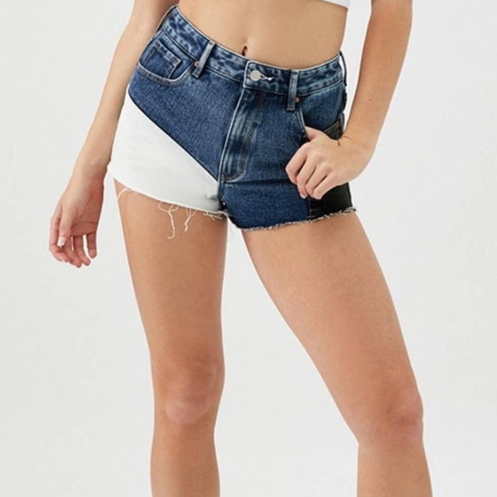 Pacsun high rise tri color festival shorts blue black white 22